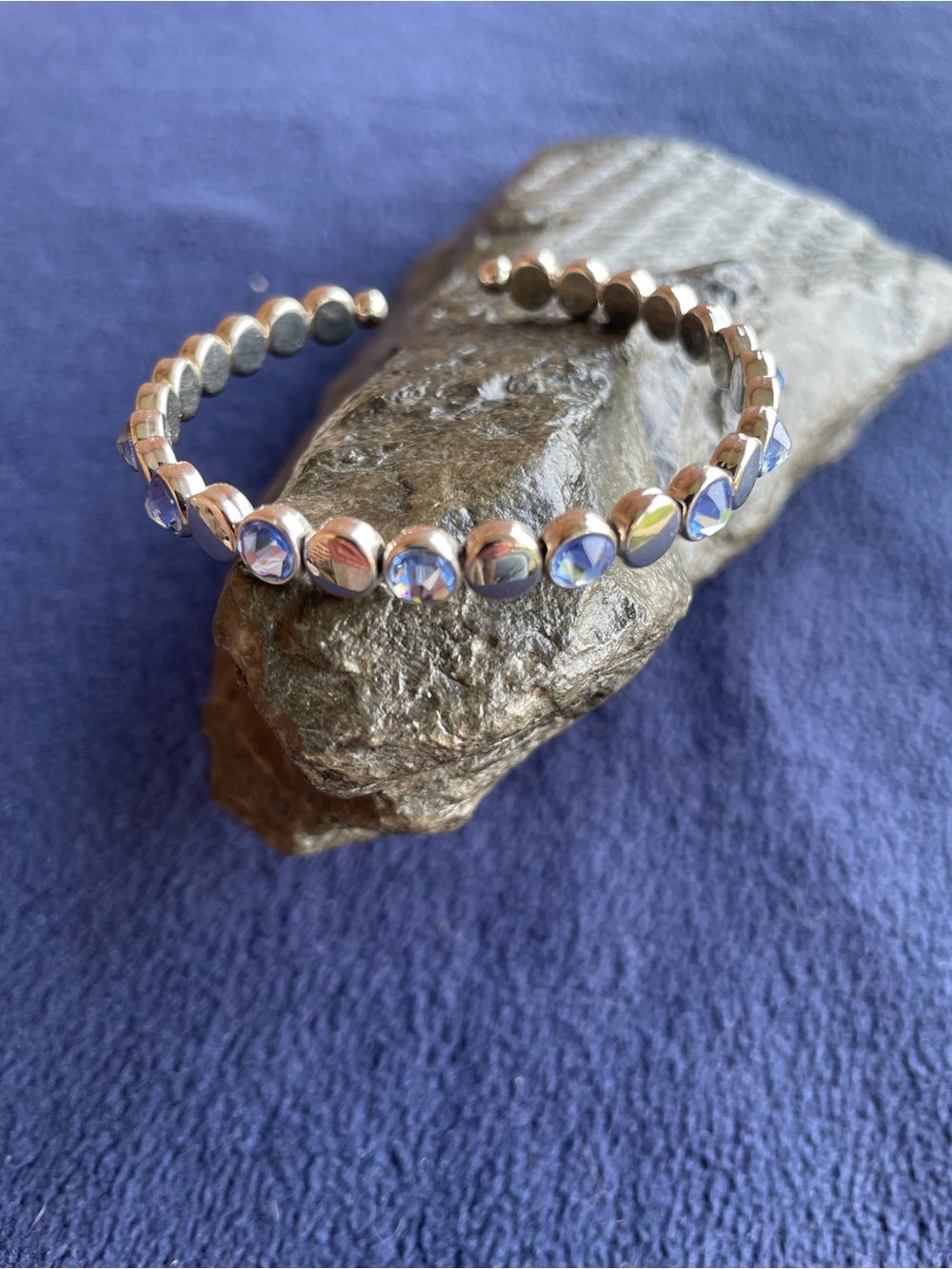 Silver-Tone Blue Crystal Open Cuff Bracelet